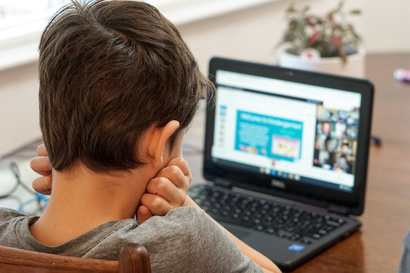 A child taking an online test on a laptop